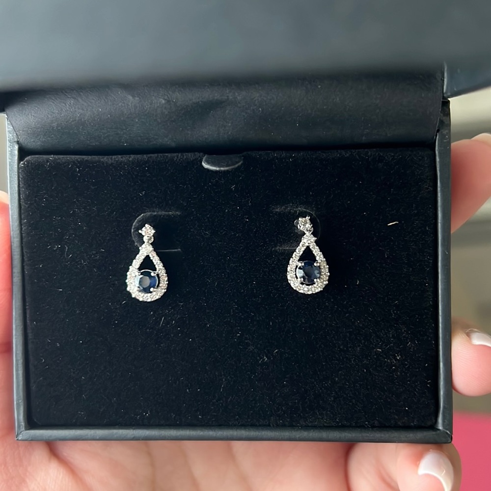 Sapphire and diamond tear drop earrings